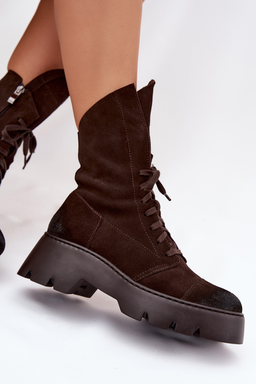 Damskie Botki Workery Z Zamszu Czekoladowe Zazoo 976
