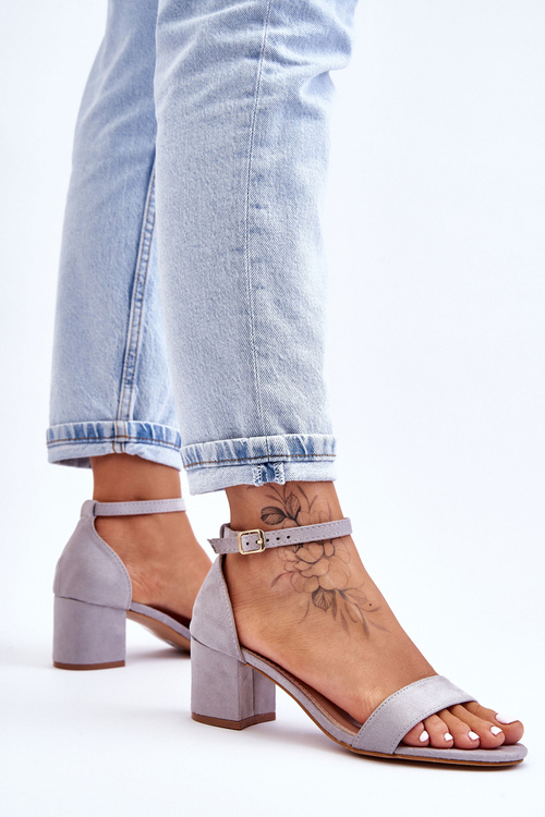 Sandały Zamsz Niski Obcas Szare Quincy