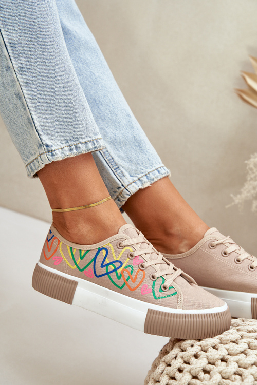 Women Sneakers Hearts Dark Beige Fonirea