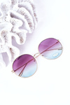 Gold Round Sunglasses With Pink-Blue Ombre Lenses