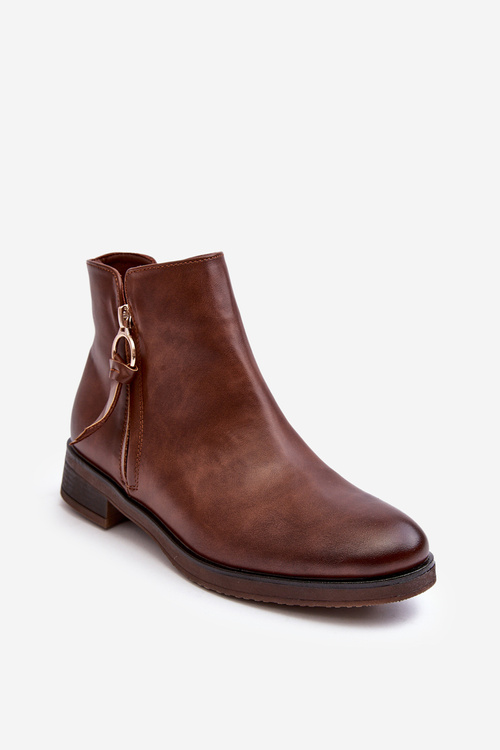 Women's Leather Flat Boots Brown Vasica