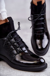 Lacquered Warm Laced Boots Black Cathrine