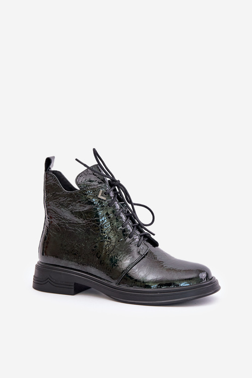 Botki Ocieplane Skóra Naturalna Lakierowane Na Zamek Ciemnozielone D&A LZ42-042