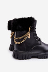 Kids' Leather Insulated Boots with Chain Black Cadia