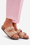 Women Sandals With Buckles On Cork Sole Beige Sercele