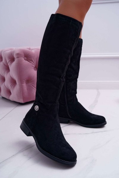 Women's Flat Knee Boots Black Xomea