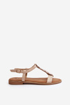 Flat Women's Sandals in Beige Eco Leather Jeritellia