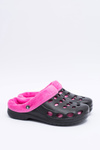 Damskie Klapki Ocieplane Czarno Różowe Kroksy EVA