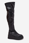 Knee High Women's Boots On Platform With Delicate Wedge Black Lydira