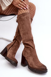 Women's Chunky Heel Boots with Padded Dark Beige Alzeta