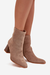 Women's Suede Heeled Ankle Boots With Zip Beige Zelita