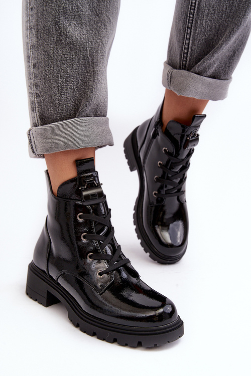 Women's Lacquered Boots with Zip SBarski HY93-91 Black