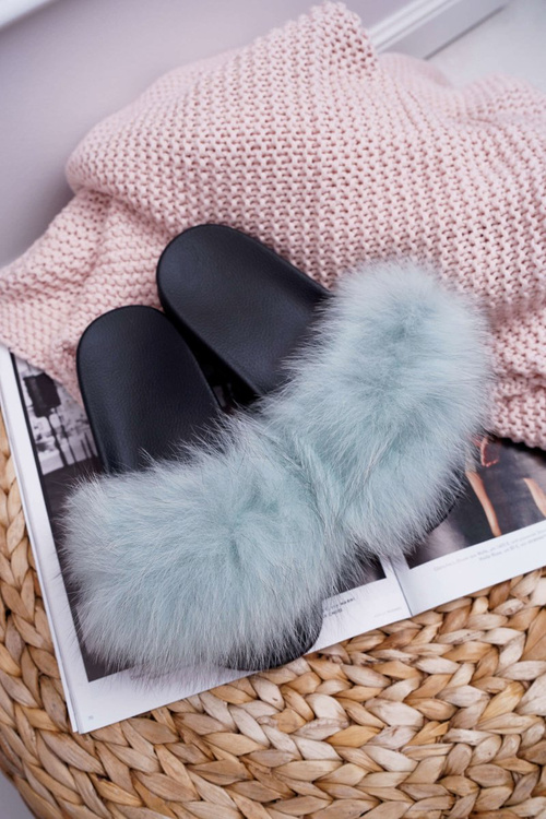 Women's Flip Flops with Natural Fur Mint Naturis