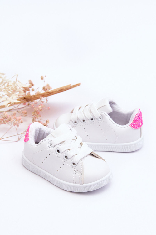 Children's Sport Shoes White and Neon Pink Glossy