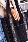 Duża Torba Shopper Z Odpinanym Paskiem LAURA BIAGGI Czarna