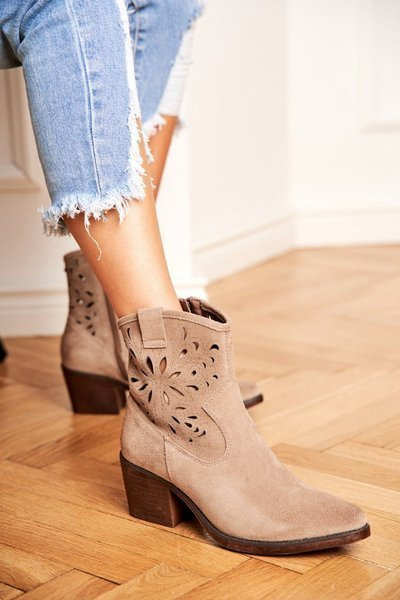 Women's Leather Boots Beige Barski 12622