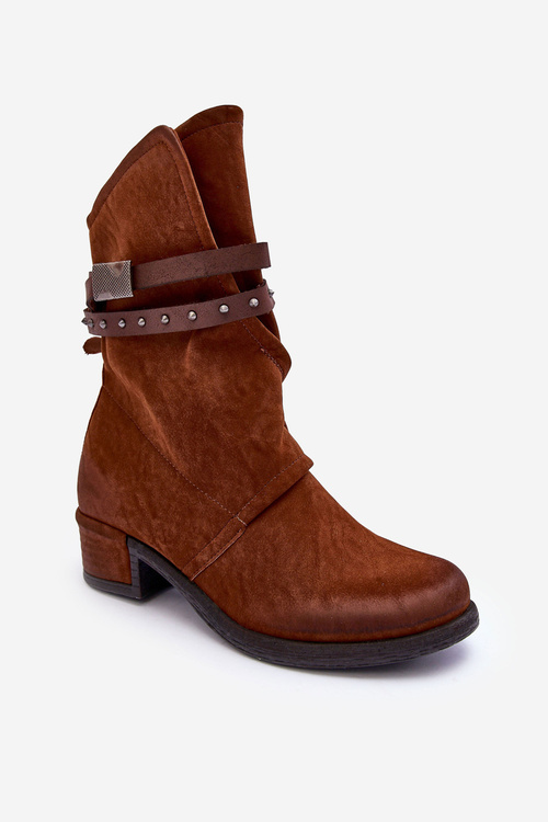 Women's Low Heel Boots With Straps Camel Thelereia