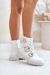 Eco Leather Ankle Boots Workers With Buckles White Serizia
