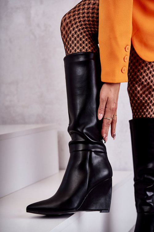 Kozaki Skóra Damskie Koturn Czarne Arlene