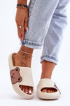 Women's Light Foam Slippers Bear Motif Beige Parisso