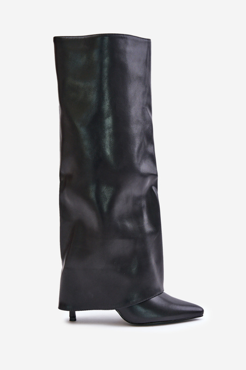 Warm Heeled Boots with Rolled Shaft Black Tamonia