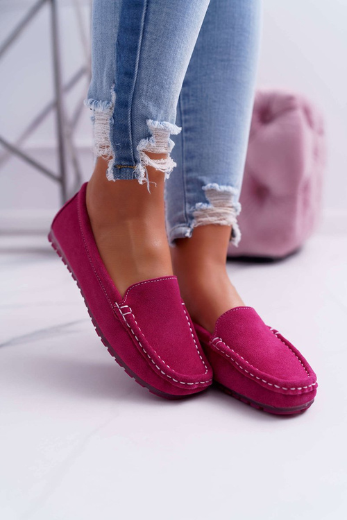 Women's Moccasins Suede Leather Fuchsia Tenzion