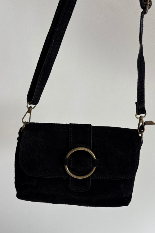 Leather Suede Small Black Bag Jessel
