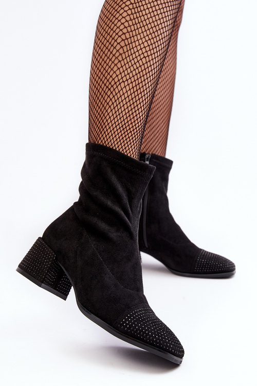 Women's Low Heel Boots with Embellishment Black Vissias