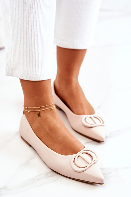 Leather Pointed Ballerinas Beige Rachelle