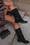 Women's Boots With Wrinkled Shaft And Buckle Black Ophelis