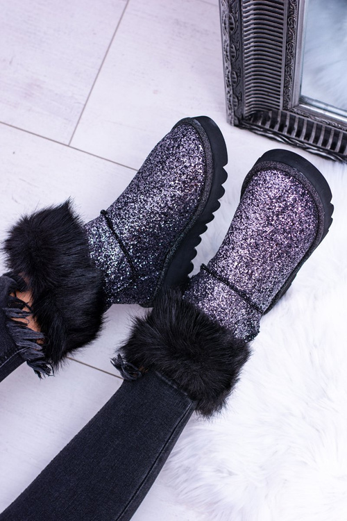 Women's Snow Boots High With Fur and Glitter Fourrure