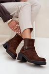 Women's Block Heel Boots with Buckle Brown Nymera