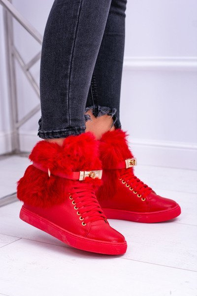 Lu Boo Red Boots with Natural Fur Gisele