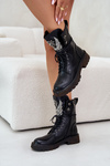 Eco Leather Ankle Boots Workers With Decoration Insulated D&A Black MR880-080