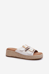 Women's White Leather Sandals with Woven Eco Leather Zaloemi