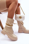 Leather High Booties with Chain Beige Nameer