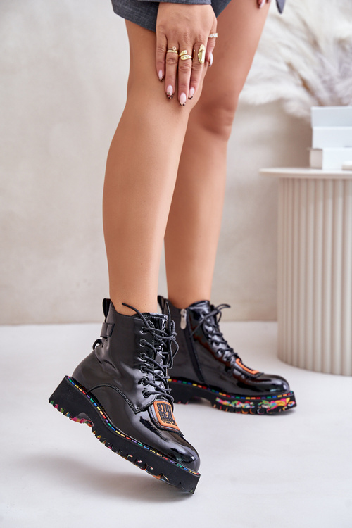 Lacquered Ankle Boots Women's Zipper Leather Artiker 55C0517 Black