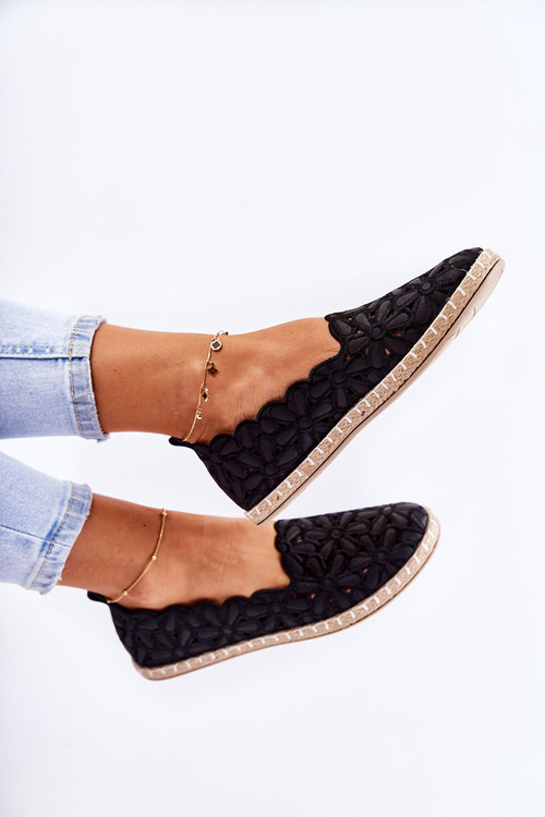 Women's Slip-On Floral Black Ballerina Shoes Vennice