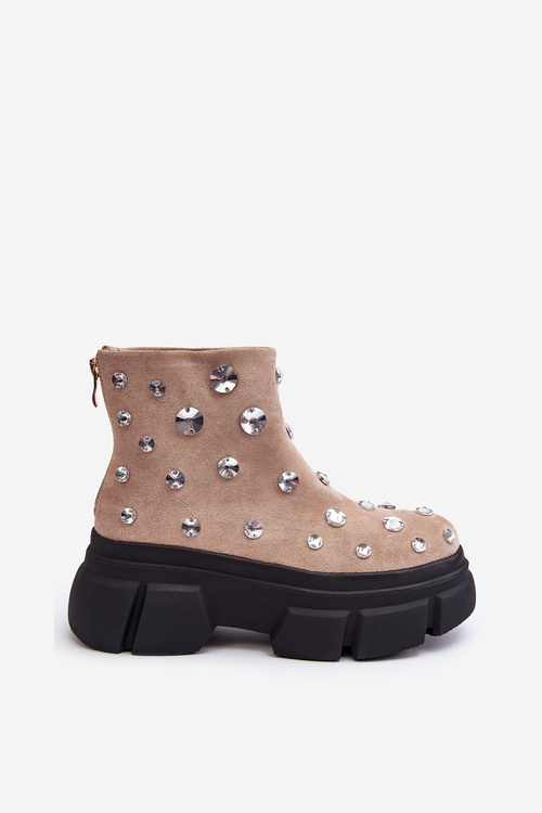 Soft Suede Boots with Crystals D&A MR870-83 Beige