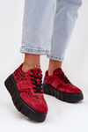Suede Insulated Women's Sneakers On a Thick Platform Vinceza 66841 Leopard Red