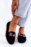 Mokasyny Damskie Zamsz Ozdoby Czarne Janetta