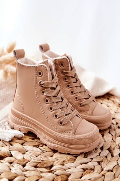 Children's Leather Insulated Sneakers Beige Bomi
