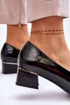 Patent Leather Low Heel Pumps With Embellishment Black Doria