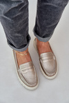 Womens Leather Moccasins On Platform And Wedge Rose Gold Elanindel