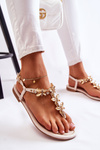 Fashionable sandals flip-flops with butterflies light beige Jennissa