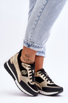 Buty Sportowe Damskie Sznurowane Koturn Czarno-Złote Genova 21PB35-4001