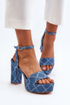 Denim Sandals with Block Heel Blue Acrana