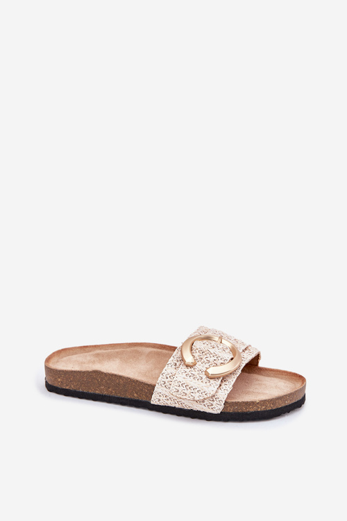 Women's Sandals On Cork Platform With Golden Buckle Beige Nilaviena