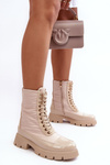 Women's Insulated Ankle Boots on Flat Heel Beige Saranema