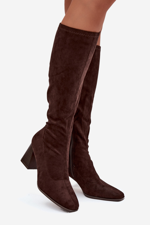 Women's Heeled Boots with Stitching Chocolate Celandine